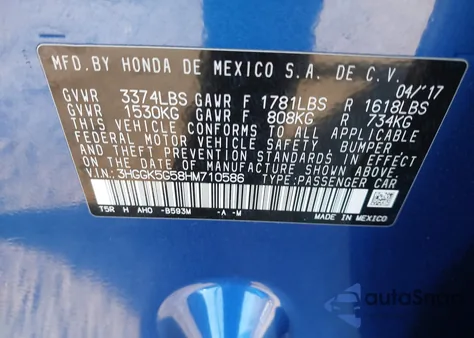 2017 Honda Fit Lx from USA, damaged, VIN 3HGGK5G58HM710586